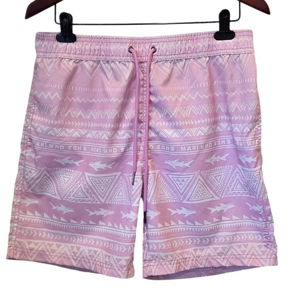 Maui and Sons Other - MAUI AND SONS Mens Swim Trunks Shorts Pink Geometric  Print Elastic Waist Large